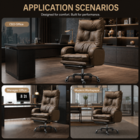 Chaise de bureau de direction moderne de luxe à dossier haut avec repose-pieds rétractable en cuir PU marron, chaise ergonomique pour patron, vente en gros directe usine