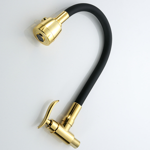 Robinet de cuisine mural moderne à double mode, en zinc doré brossé, avec douchette extractible et flexible en silicone, rotation à 360 degrés - Product Image 3