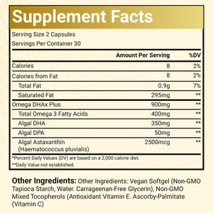 OEM/ODM Premium alpal DHA 350mg & DPA suplemen dengan astraxanthin-Vegan Omega-3 untuk otak, mata & kesehatan hati, 60 gel lunak - Product Image 6