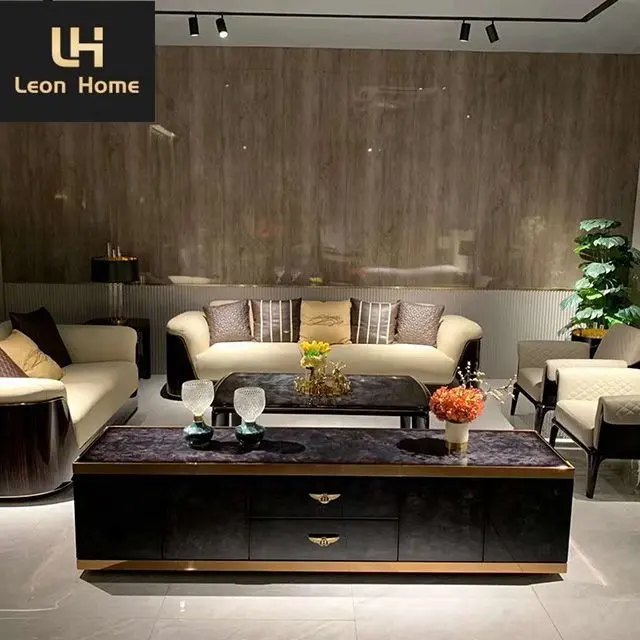 High quality luxury muebles de sala house living room furniture leather classic sofa set