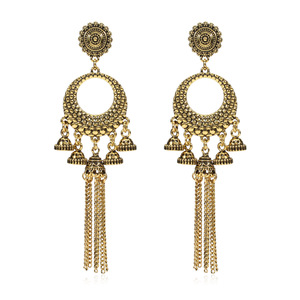 Boucles d'oreilles pendantes style indien vintage avec pompons, plaquées or 22 carats, bijoux de fête pour femmes - Product Image 5