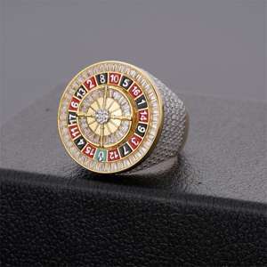 Bagues de style <span class=keywords><strong>casino</strong></span> en émail noir et rouge, bague de doigt hip-hop avec zircon et diamant, bagues roue de roulette en argent 925 pour hommes - Product Image 3