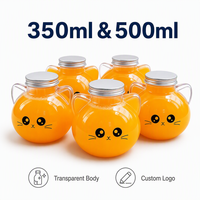Bouteille en plastique transparente vide en forme de chat pour animaux de compagnie, 350 ml, 500 ml, pour eau minérale, jus, vente en gros