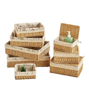 Hand-Woven Paper Rope Nesting Wicker Storage Bins Flexible Square <strong>Cube</strong> Organizers Liner for Home Decor Shelf Organizing <strong>Rattan</strong> - Product Image 4