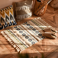 Tapis rectangulaire 3D géométrique tissé à pompons en coton et lin, style nordique, moderne et simple, fait main, à poils ras, épaisseur 20 cm, pour salon