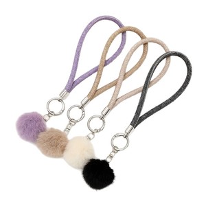 Cordon de suspension pour téléphone portable avec pendentif boule en peluche HR, motif denim unique et super cool, en polyester résistant et résistant à l'eau - Product Image 2