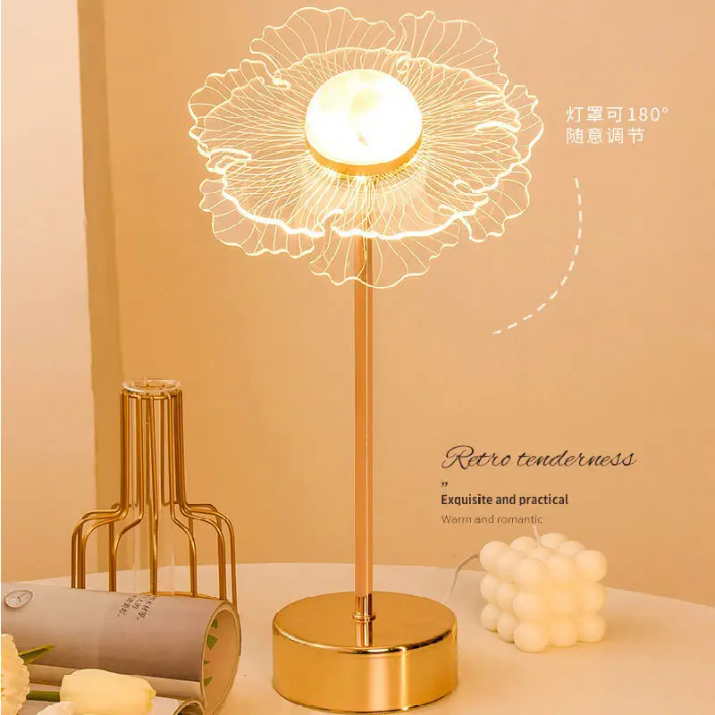 Flower Decorative Table Lamp Bedroom Ins Style Girl Master Bedside Lamp Small Night Lamp Metal Creative Light Luxury