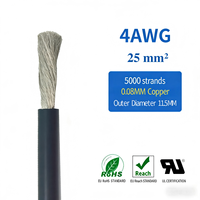Cable de Silicona UL3512 4 AWG 25mm², Retardante de Llama, Flexible, de Cobre Estañado, para Arranque de Batería, Cargador de Vehículos Eléctricos, Cable de Alimentación Interno