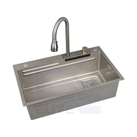 Robinet de cuisine cascade multifonctionnel en acier inoxydable gris argenté de 76 cm pour évier de cuisine