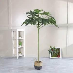 Plantas artificiais decorativas, plantas verdes decorativas esverdeadas, plantas de papaia artificial