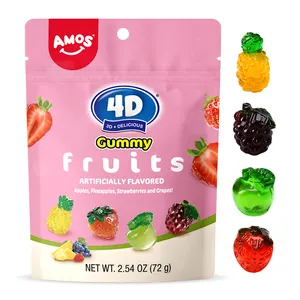 Oem/Odm 96G 사용자 정의 아모스 4D 3D 과일 모양 부드러운 맛있는 모듬 맛 글로우 구미 믹스 과일 구미 사탕