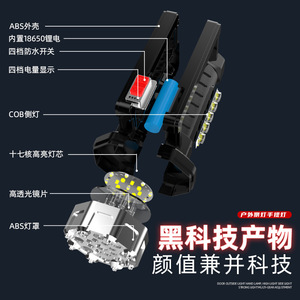 ไฟฉายแบบชาร์จไฟได้กำลังสูง ไฟด้านข้างแบบ COB ไฟพกพาสำหรับกิจกรรมกลางแจ้ง เหมาะสำหรับการเดินป่า ตั้งแคมป์ ตกปลาตอนกลางคืน - Product Image 2