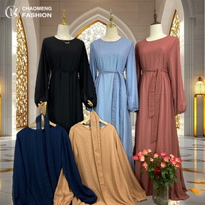 Modest Women Dress Dot Chiffon With Full Lining Muslim Islamic Women Dubai <b>Abaya</b> Dress Fashion 2025 6294# - Product Image 1