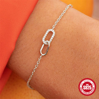 Minimaliste 925 Sterling Silver Pave Linked Interlocking Diamond Infinity Bracelet Femme