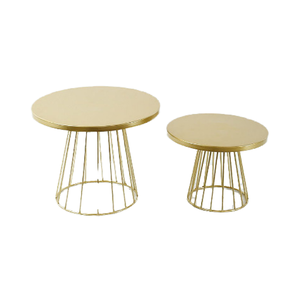<b>Round</b> Metal Coffee <b>Tables</b> Set of 2 <b>Gold</b> Finish Wire Base <b>Side</b> <b>Tables</b> - Product Image 4