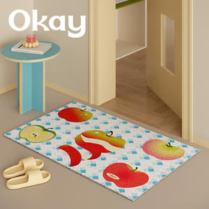 พรมเช็ดเท้าลายแอปเปิ้ล รูปทรงสี่เหลี่ยมผืนผ้า สำหรับใช้ภายในบ้าน ป้องกันฝุ่น ลื่นยาก ทำจาก PVC ซักล้างได้ - Product Image 1