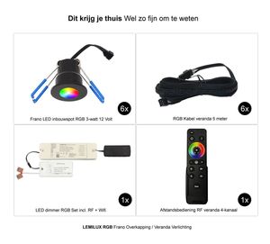 Mini <span class=keywords><strong>spot</strong></span> led <span class=keywords><strong>RGB</strong></span> <span class=keywords><strong>12V</strong></span> 8x3W pour terrassendach, veranaverlichting, overkappinglichting - Product Image 3