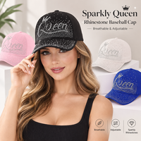 Casquette de baseball pour femme avec strass, couronne scintillante, lettres brillantes, diamants, visière incurvée, réglable, chapeau de soleil d'extérieur