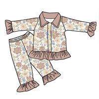 Ensemble de vêtements de nuit vintage à imprimé floral pour petites filles, pyjama à volants avec taille élastique et tissu doux, vêtements de nuit pour enfants