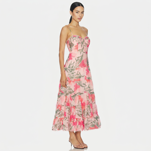 Abito Lungo a Strati con Stampa Floreale e Scollo a Cuore, Elegante Abbigliamento Femminile, Prodotti Estivi, Fornitore All'Ingrosso <span class=keywords><strong>Online</strong></span> Cinese - Product Image 2
