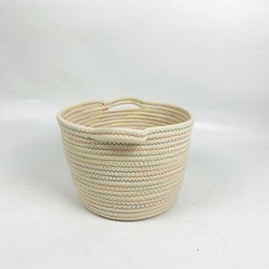Set of three foldable colorful cotton rope woven storage basket laundry baskets with handles