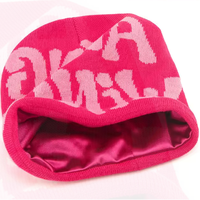 Bonnet d'hiver jacquard tricoté de haute qualité, doublure satinée, imprimé, unisexe, avec logo brodé personnalisé