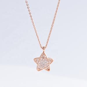 Collier en argent 925 plaqué or rose étoile et lune, prix usine, mode, vente en gros, zircon, délicat, simple, pour femmes, chaîne à maillons - Product Image 1