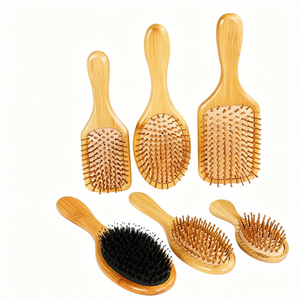 Peine de bambú para masaje capilar con cabezal redondo y dientes de madera, suave para cabello largo, uso doméstico para mujeres, con cojín de goma - Product Image 2