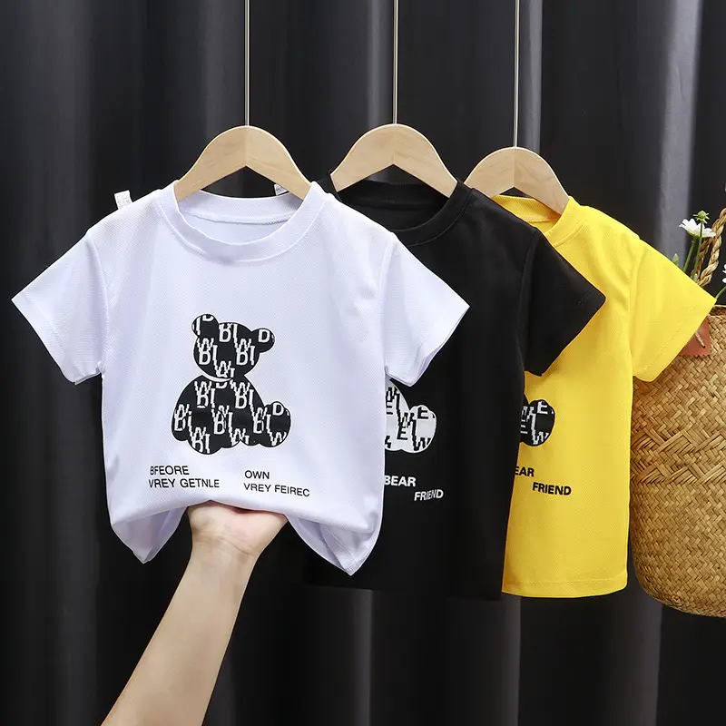 Children's clothing summer sport top bear print quick drying breathable boys & girls casual kids T shirt