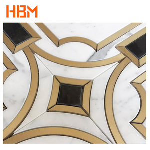 Brass Inlay đá <span class=keywords><strong>Mosaic</strong></span> sàn bằng tia nước bằng đá cẩm thạch trắng Gạch <span class=keywords><strong>Mosaic</strong></span> để bán - Product Image 2