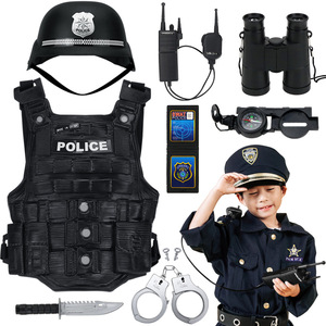 Set Gioco di Ruolo da Poliziotto per Bambini, Gilet Tattico, Casco, Manette, Kit Walkie Talkie per Ragazzi e Ragazze, Regalo per Halloween e Giornata delle Carriere - Product Image 1