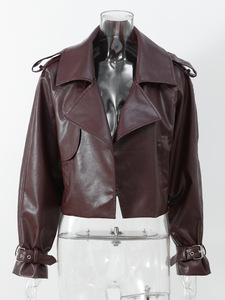 Chaqueta Holgada de Manga Larga Estilo Europeo Americano, Color Sólido, Diseño Moderno, Versátil, Estilo Motero - Product Image 3