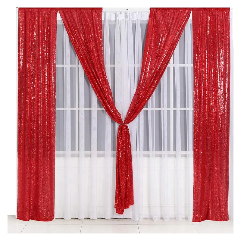 Cortina brilhante para fundo de casamento, decoração de natal, pano de lantejoulas 3mm, cortina de lantejoulas vermelhas