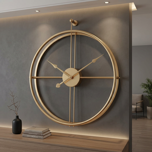Modern Gold Plated Round <b>Wall</b> <b>Clock</b> Quartz Analog <b>Oversized</b> Design for Living Room Hanging Style - Product Image 3