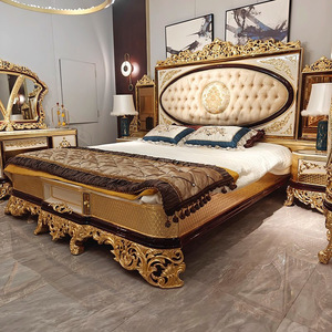 <span class=keywords><strong>Lit</strong></span> double de taille standard rembourré de style palais français avec rangement, luxueux, vintage, en bois massif, orné de feuilles d'or et de <span class=keywords><strong>strass</strong></span>, style princesse - Product Image 3