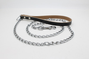 Correa de cuero de vaca de lujo para caminar para perros, cadena de acero sólido, plomo para mascotas - Product Image 4