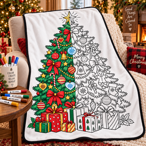 Couverture en peluche personnalisable pour colorier l'arbre de Noël, avec 24 marqueurs de couleur, en flanelle douce, pour le salon ou le canapé - Product Image 3
