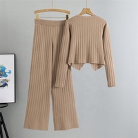 Nouveautés : Ensemble pull tricoté rayé coupe ample, cardigan à col en V et manches longues, haut tricoté boutonné, pantalon large