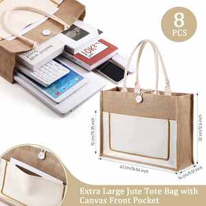 Sacs de courses vierges DIY grande capacité, sacs de voyage, sacs cadeaux en toile de jute, sacs de rangement, vente en gros usine - Product Image 2
