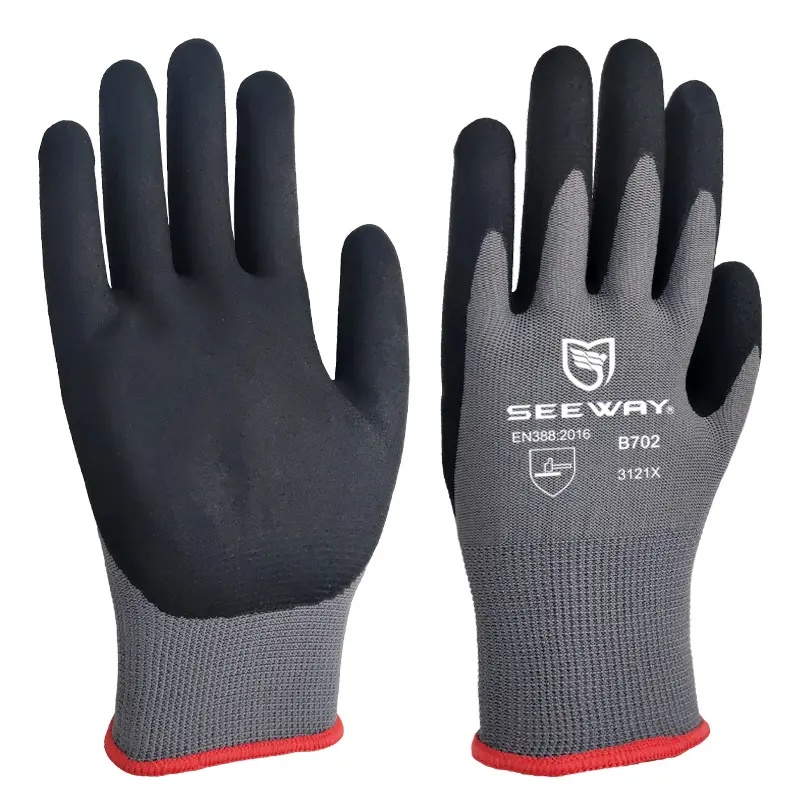 Seeway EN3883132Xポリアミドニトリルフォームコーティングされた安全産業用作業用手袋