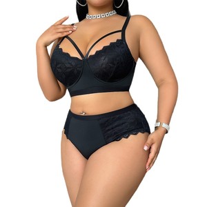 Yicheng Lingerie Sexy per Donne Formose, Reggiseno e Pantaloncini con Inserti in Pizzo - Product Image 5