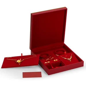 Chine paquet de boîte à bijoux rouge de haute qualité émail dragon et phénix personnalisé présentoir de boîte-cadeau de bijoux avec sac d'emballage