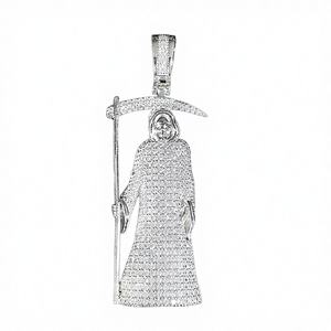 Nuevo Collar con Colgante de Grim Reaper Estilo Hip Hop, Chapado en Rodio sobre Plata 925, con Moissanita VVS, Alta Calidad - Product Image 4