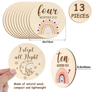Bonjour <span class=keywords><strong>monde</strong></span> en bois poli bébé naissance douche jalon cartes arc-en-ciel Mile pierre disques pour la première année de bébé - Product Image 6