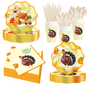 Ensemble de vaisselle de table DAMAI pour Thanksgiving, décorations de table, assiettes en papier, gobelets en papier, serviettes, vaisselle jetable pour les fêtes - Product Image 5