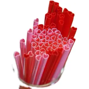 Atops Plastic Heart Shape Straw Pink Plastic Straws Reusable Plastic Straws