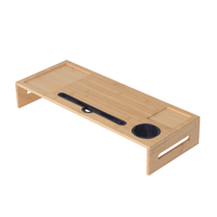 Support de moniteur ergonomique en bambou naturel avec porte-téléphone et porte-gobelet