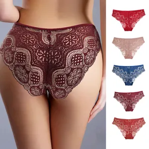 UOKIN Classic cotton floral lace mesh pink plus size women's underwear for asian women plus size panties A8208