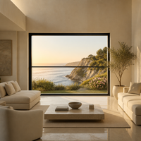 Ventana Panorámica Moderna de Aluminio con Rotura de Puente Térmico, Doble Acristalamiento, Bajo Consumo, Insonorizada, Impermeable, Tamaño Personalizado para Casa, Villa u Hotel