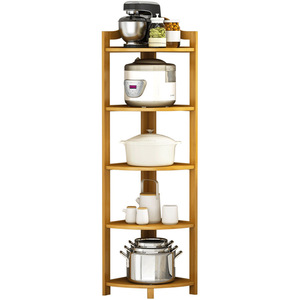 Kitchen Triangular Storage Rack Multi Tier <b>Corner</b> Shelf For Cookware Pot Storage Floor <b>Standing</b> Wood Rack - Product Image 5